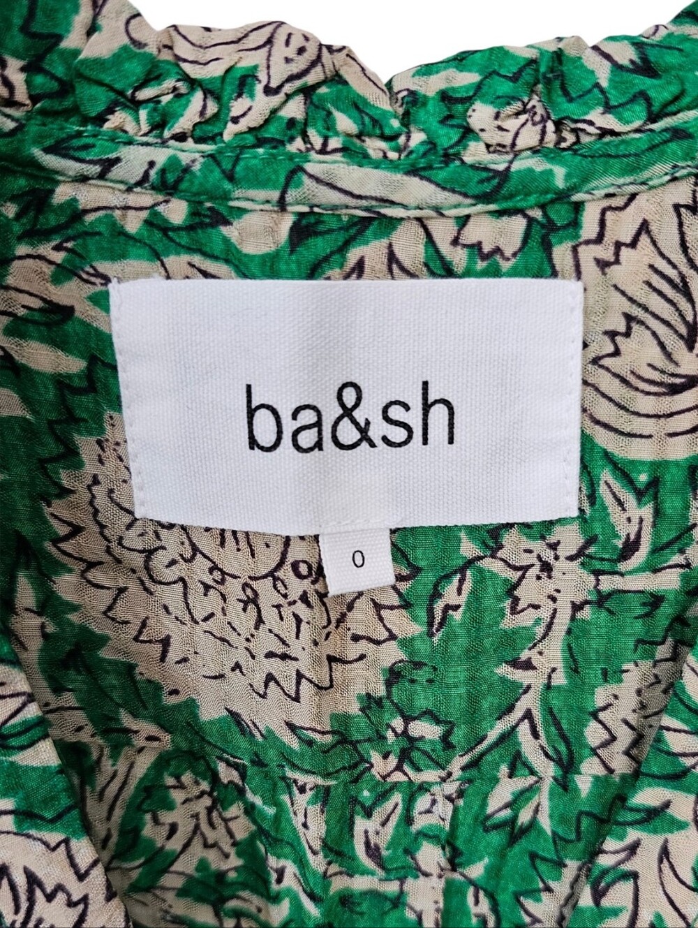 ba&sh Paz Green Tan Floral Garden Print Lady Dress Half Sleeve Mini Dress size 0 - Picture 10 of 16